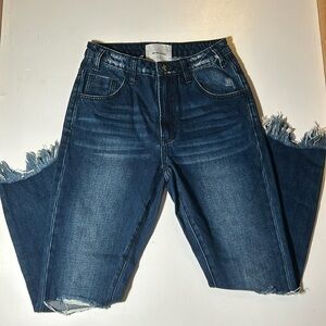 One X One Teaspoon High Waisted Fringe Blue Denim Skinny Jeans Sz 26 F